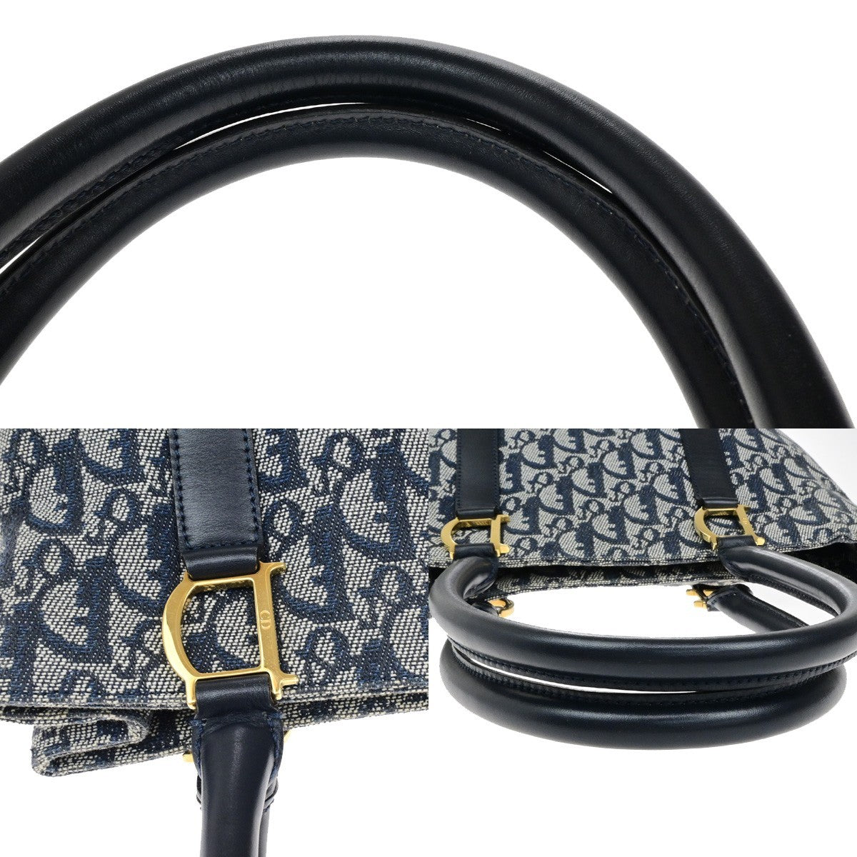 CHRISTIAN DIOR Logo Trotter Pattern Shoulder Bag Canvas Leather Blue GHW 18RL057