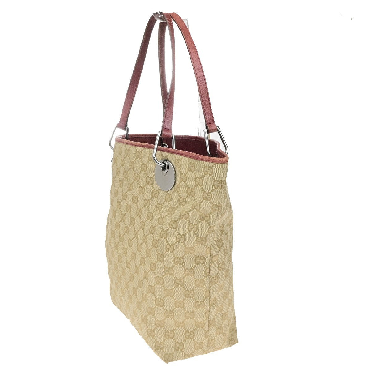 GUCCI Logo GG Pattern Shoulder Tote Bag Canvas Leather Brown Red SHW 65YH037