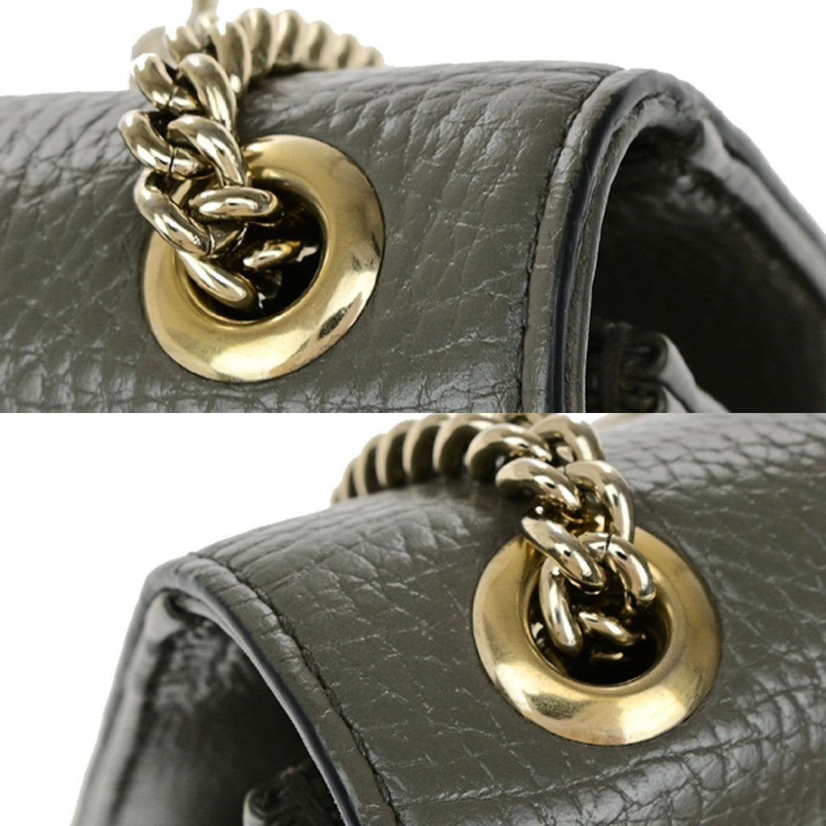 GUCCI Logo Interlocking G Chain Shoulder Bag Leather Gray GHW Italy 52YH025