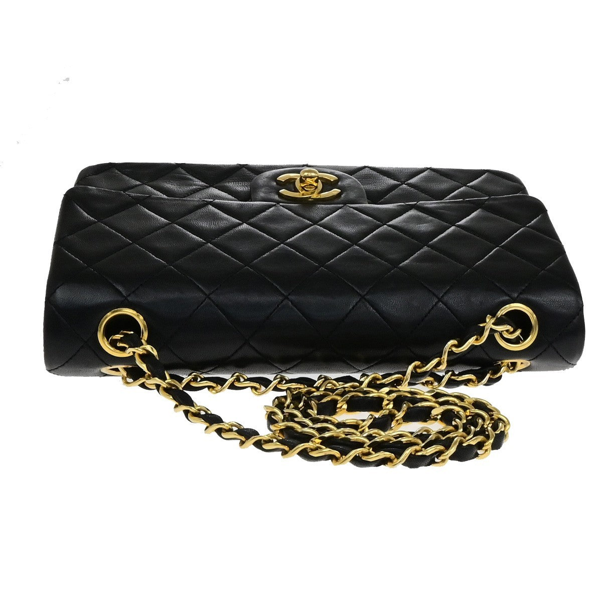 CHANEL CC Matelasse 23 Double Flap Chain Shoulder Bag Leather Black GHW 878RL061