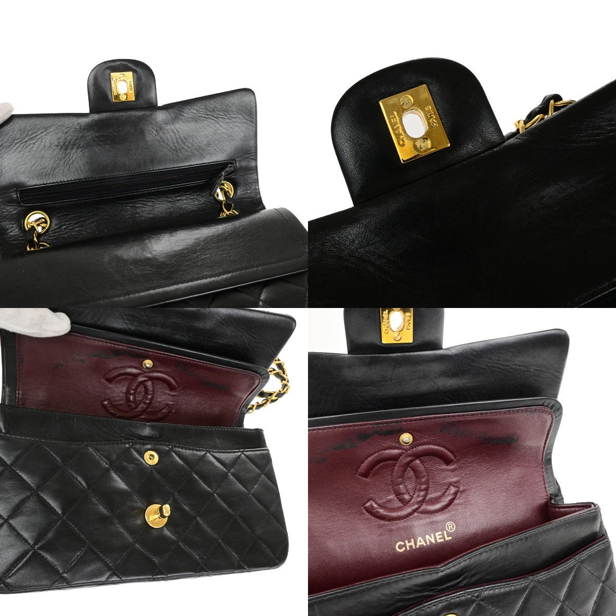 CHANEL CC Matelasse 23 Double Flap Chain Shoulder Bag Leather Black GHW 702RL060