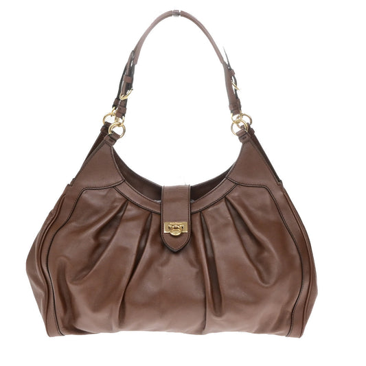 SALVATORE FERRAGAMO Logo Gancini Shoulder Hobo Bag Leather Brown GHW 67YG967