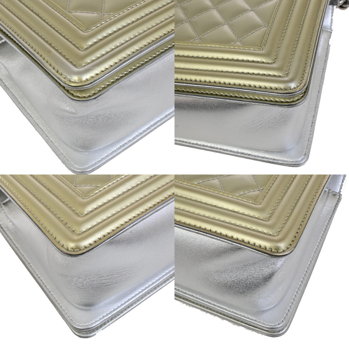 CHANEL CC Boy Bicolor Chain Shoulder Bag Patent Leather GD Silver SHW 385RK882
