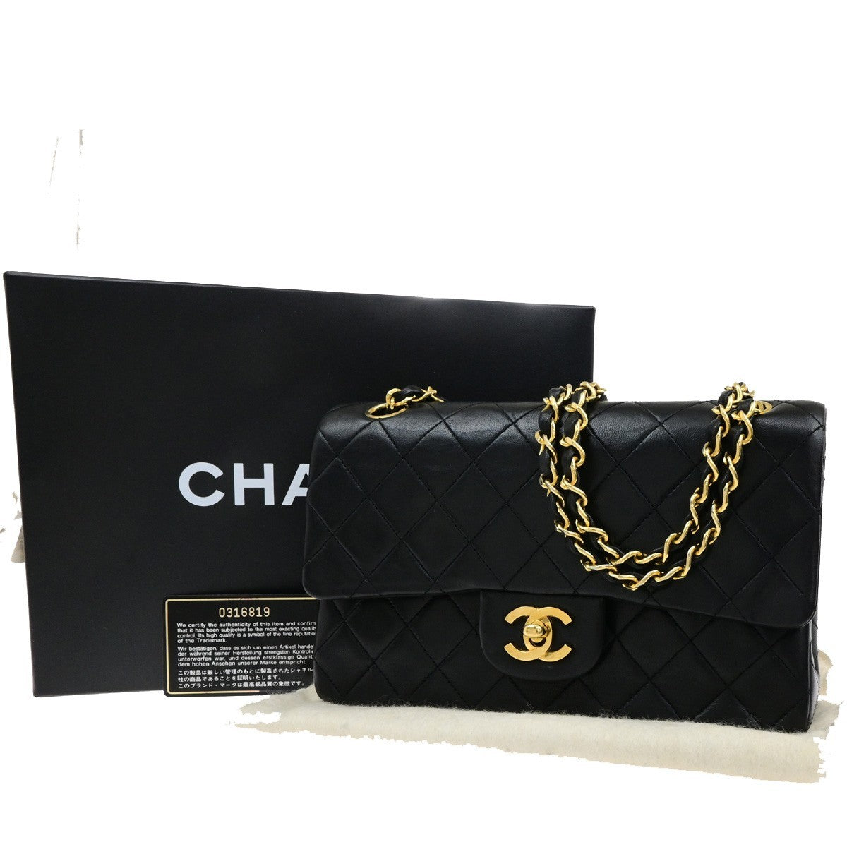 CHANEL CC Matelasse 23 Double Flap Chain Shoulder Bag Leather Black GHW 878RL061