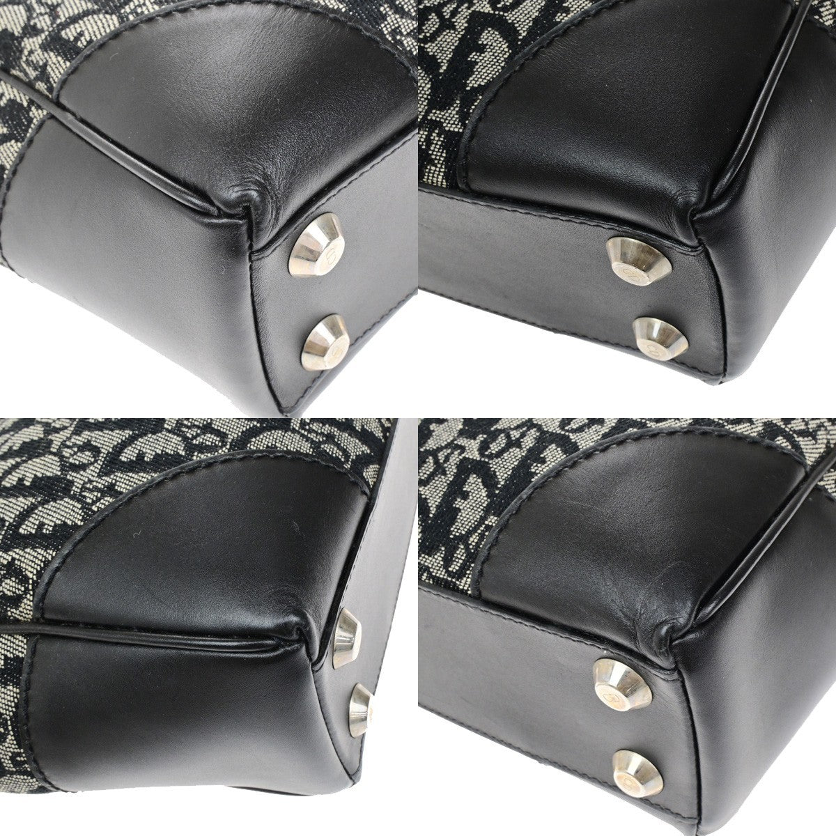 CHRISTIAN DIOR Logo Trotter Pattern Shoulder Bag Canvas Leather BK SHW 85YH036