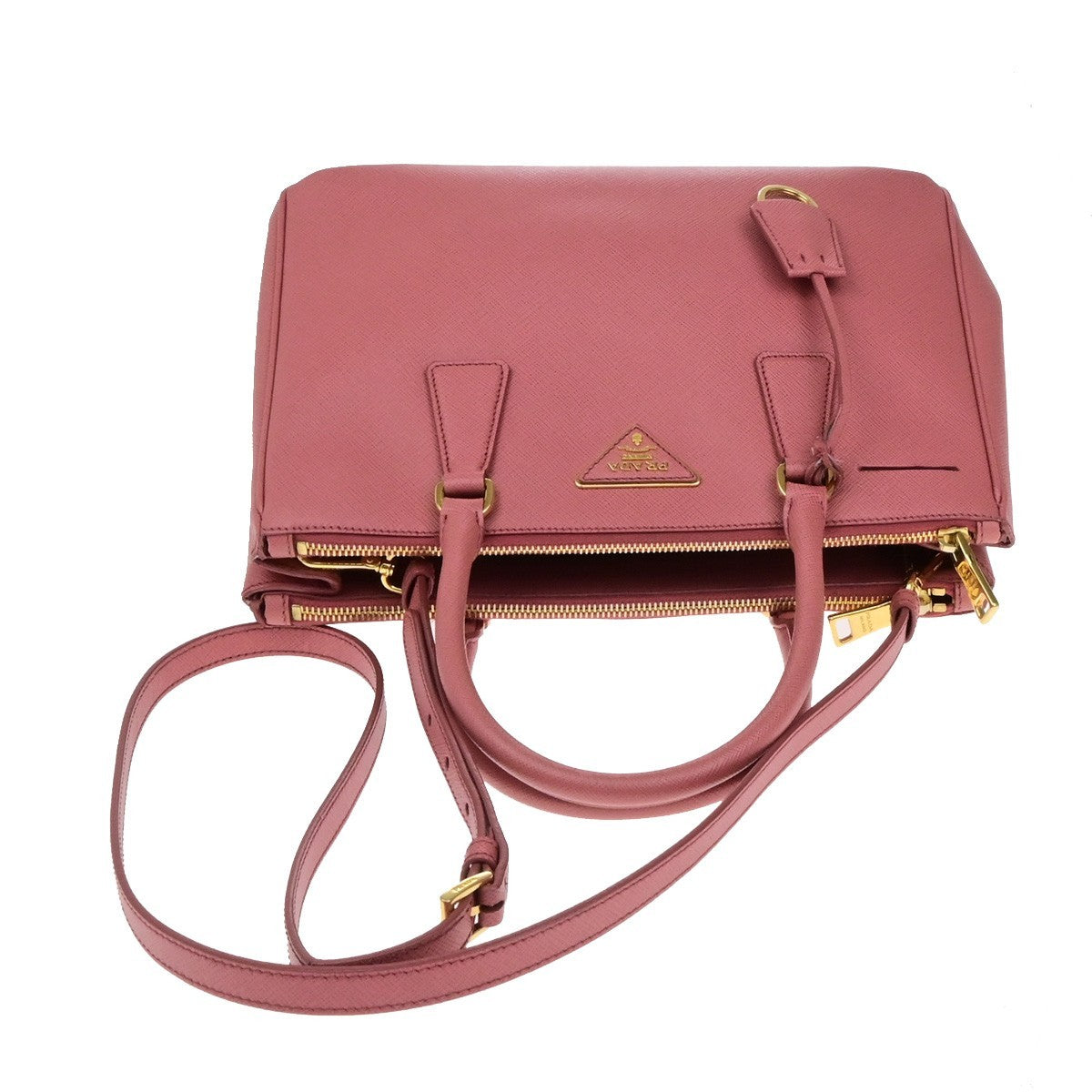 PRADA Logo Saffiano 2Way Shoulder Hand Bag Leather Pink GHW 21YH040