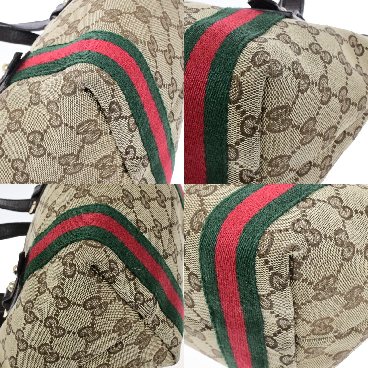 GUCCI Logo Sherry GG Pattern Hand Bag Canvas Leather Brown Italy 85YH035