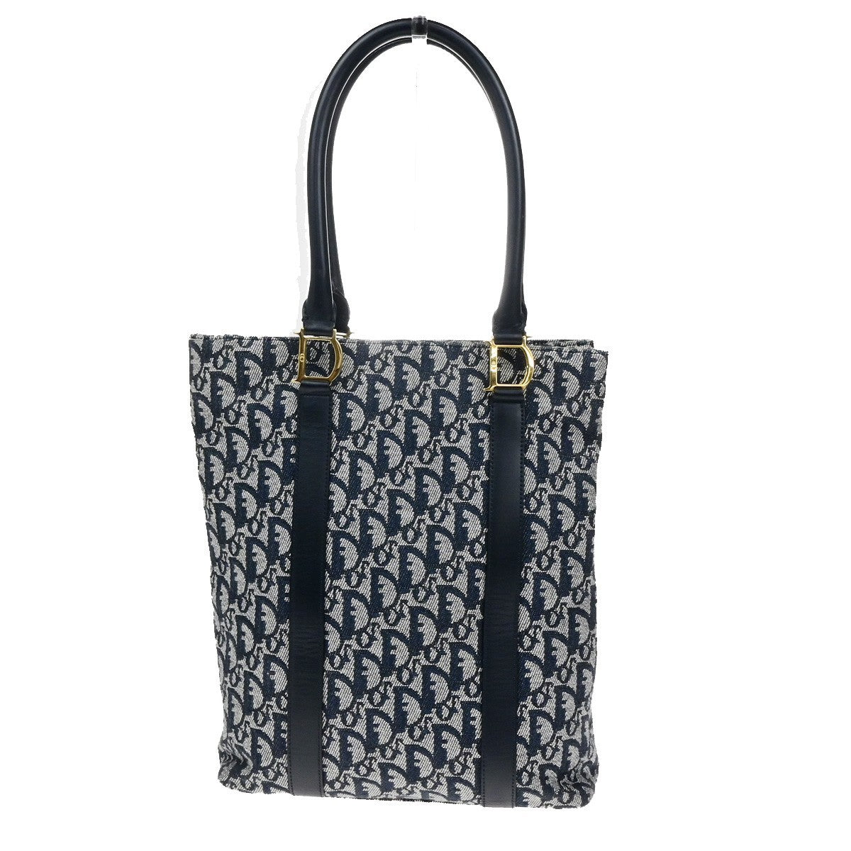 CHRISTIAN DIOR Logo Trotter Pattern Shoulder Bag Canvas Leather Blue GHW 18RL057