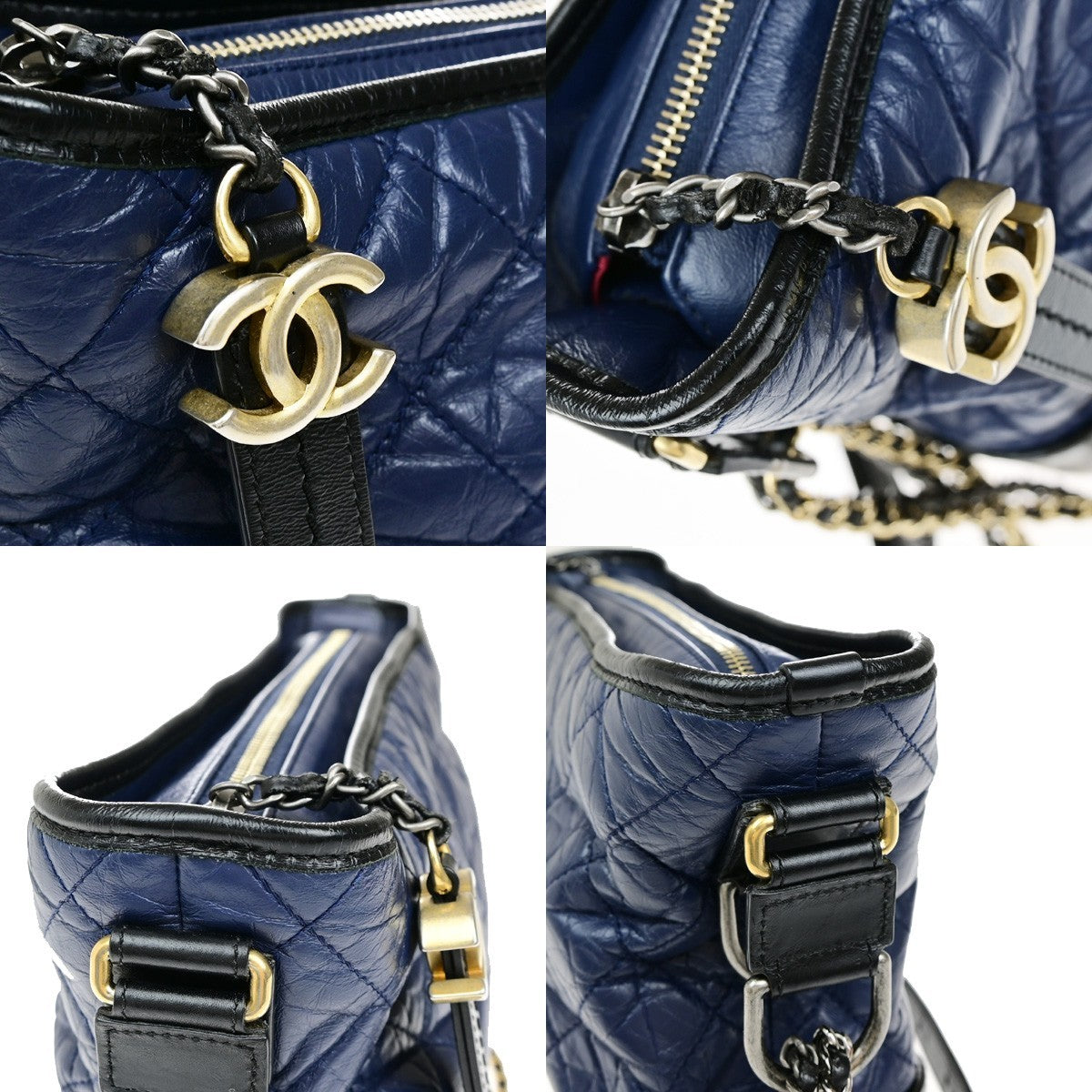 CHANEL CC Logo Gabrielle Chain Shoulder Bag Leather Black Blue Italy 691RL050