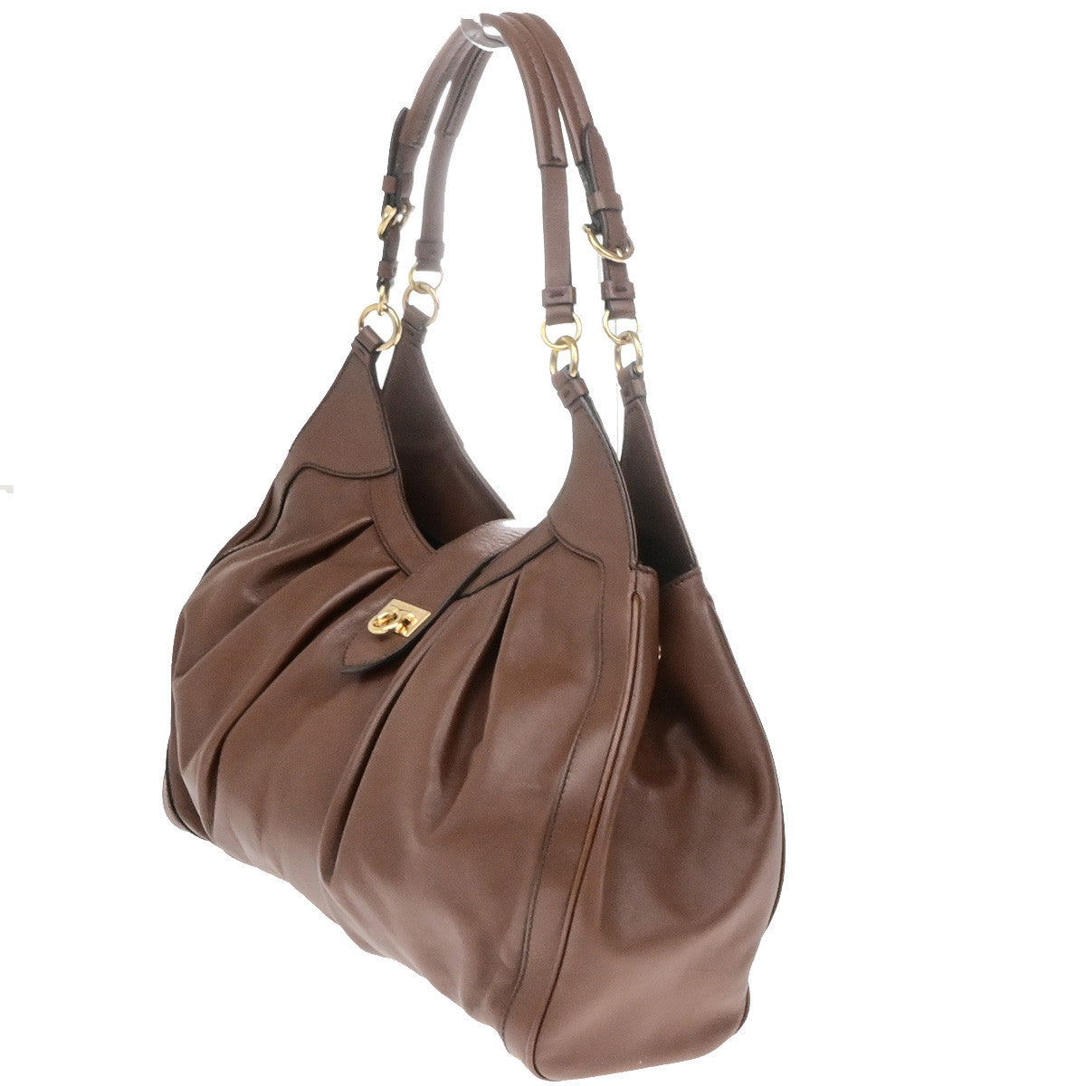 SALVATORE FERRAGAMO Logo Gancini Shoulder Hobo Bag Leather Brown GHW 67YG967