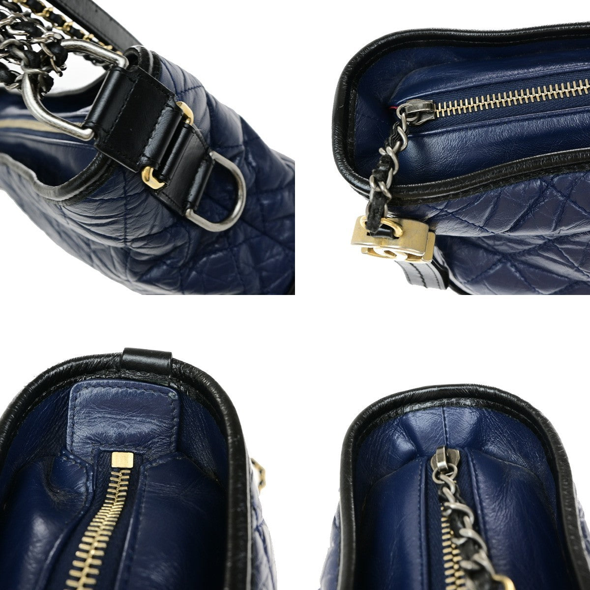 CHANEL CC Logo Gabrielle Chain Shoulder Bag Leather Black Blue Italy 691RL050