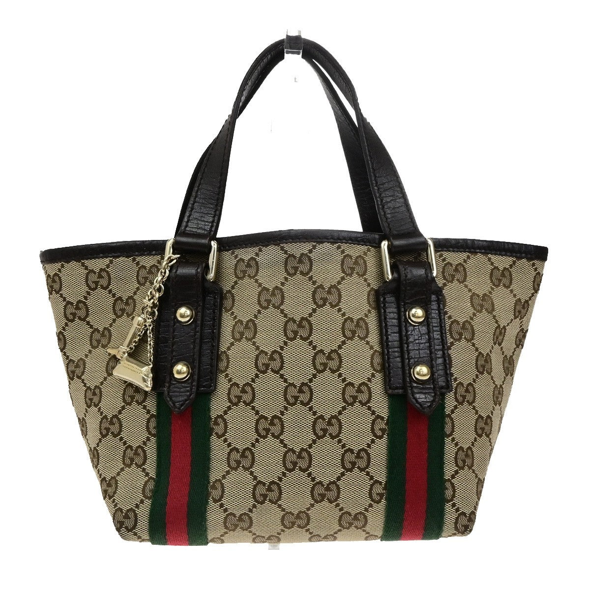GUCCI Logo Sherry GG Pattern Hand Bag Canvas Leather Brown Italy 85YH035