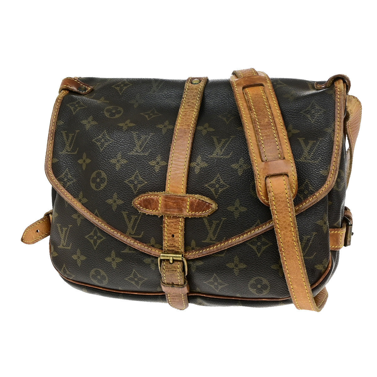LOUIS VUITTON Logo Saumur 30 Shoulder Bag Monogram Leather Brown M42256 64YG854