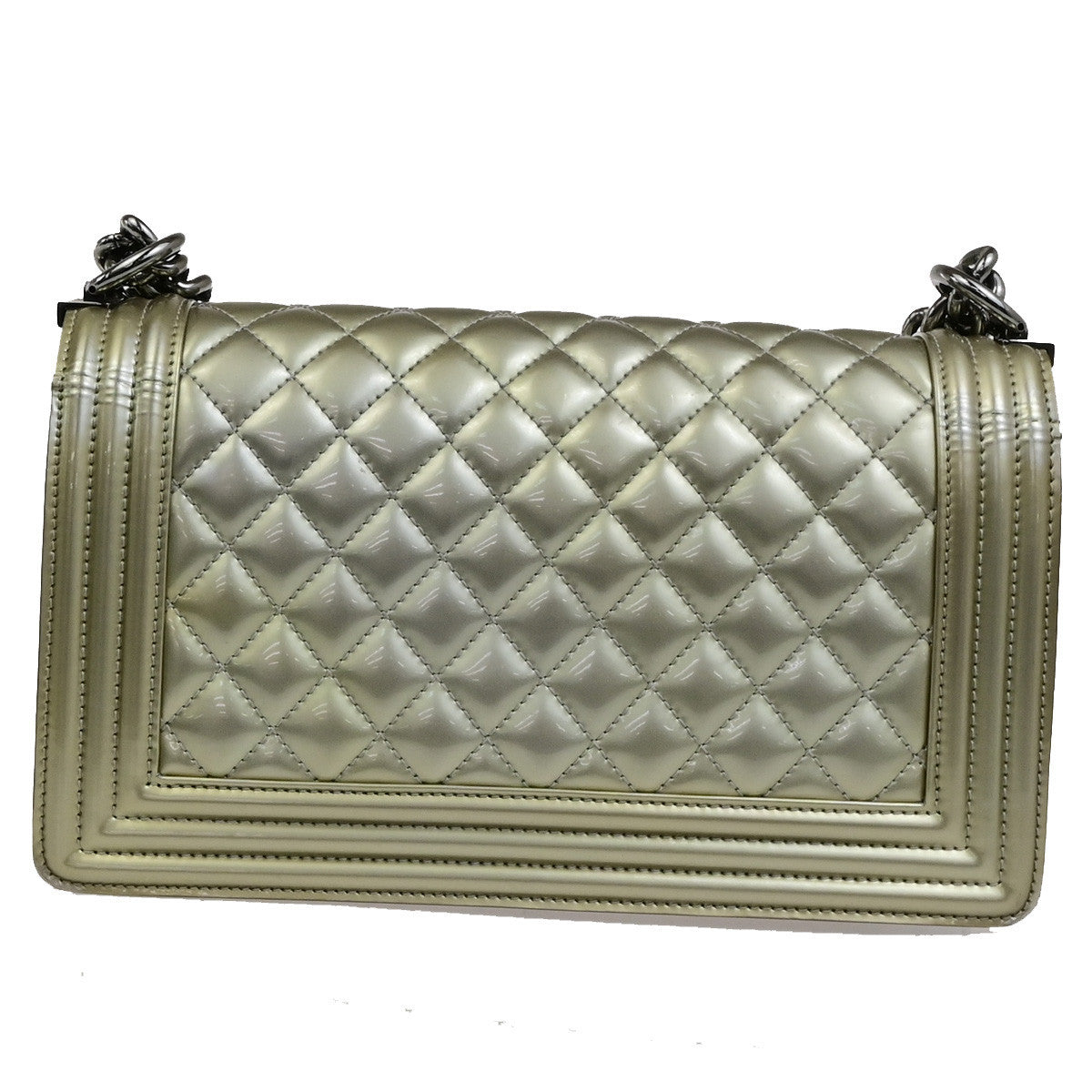 CHANEL CC Boy Bicolor Chain Shoulder Bag Patent Leather GD Silver SHW 385RK882