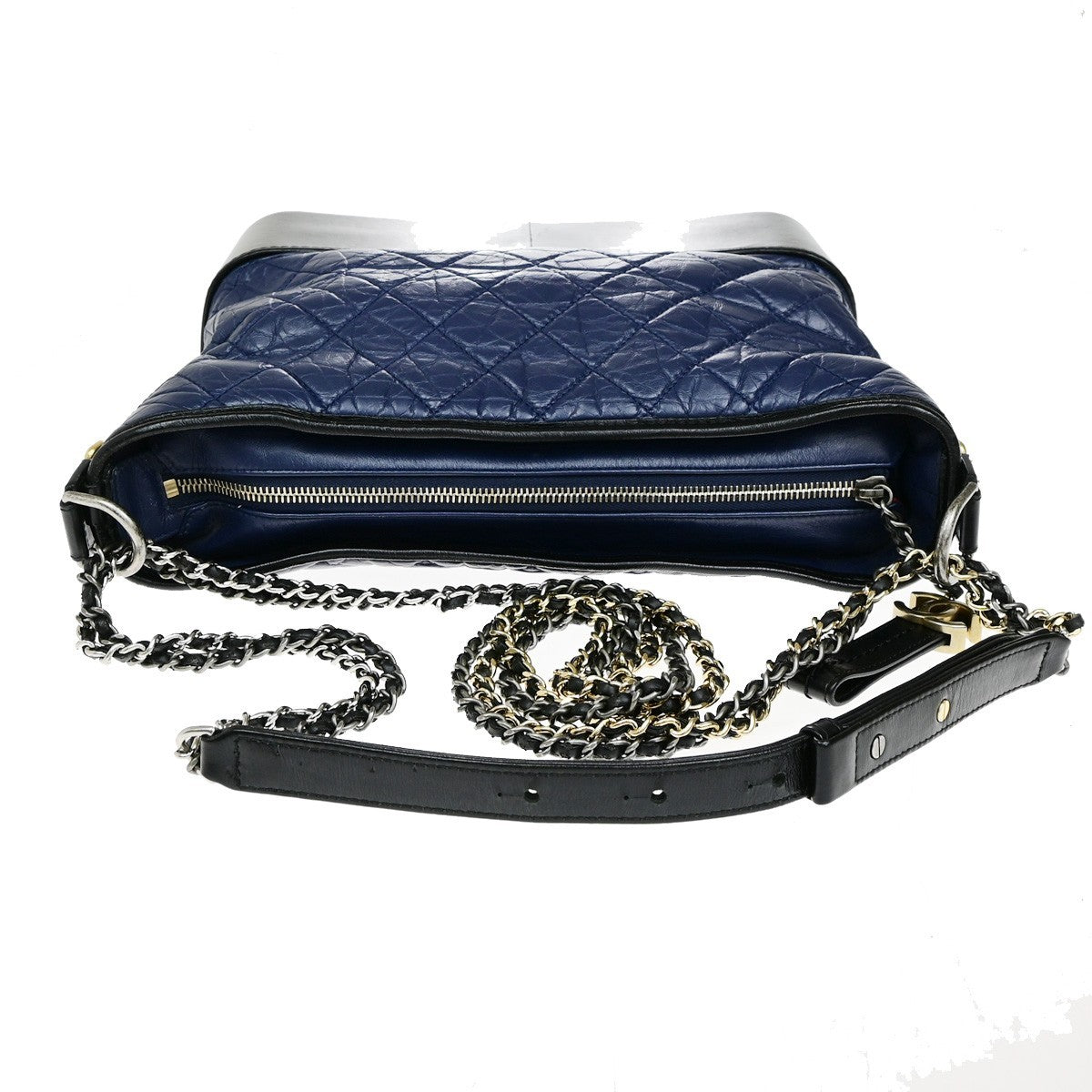 CHANEL CC Logo Gabrielle Chain Shoulder Bag Leather Black Blue Italy 691RL050