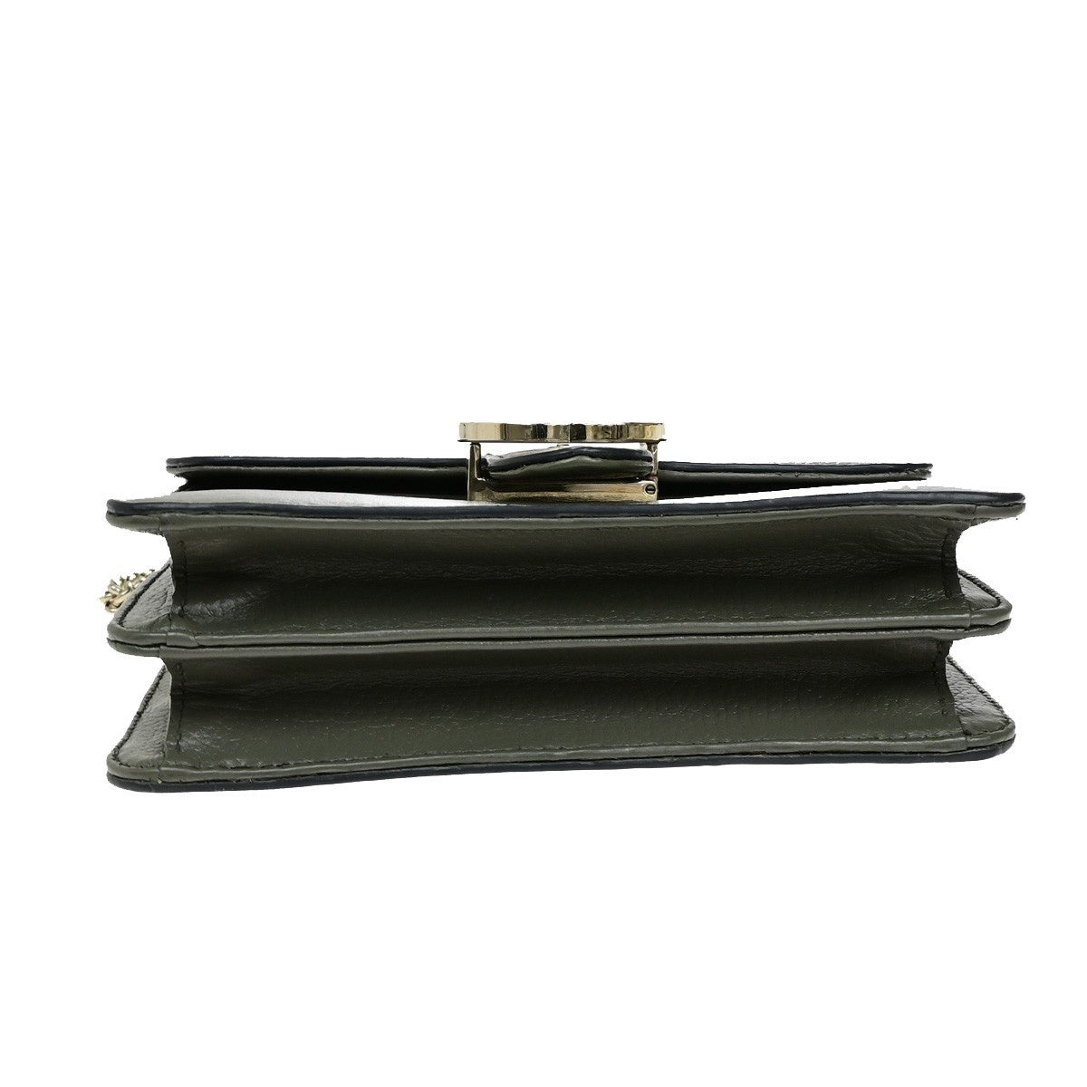 GUCCI Logo Interlocking G Chain Shoulder Bag Leather Gray GHW Italy 52YH025