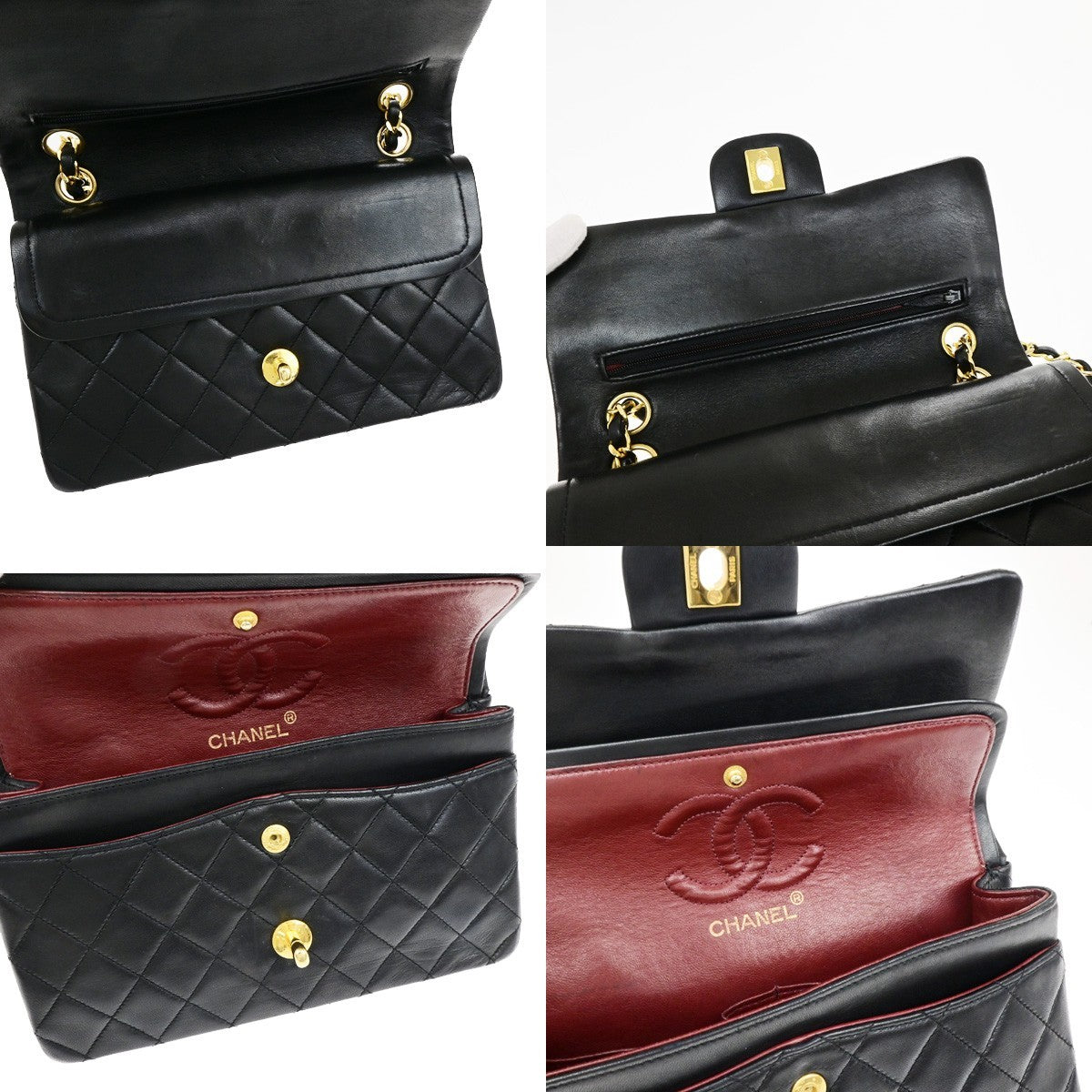CHANEL CC Matelasse 23 Double Flap Chain Shoulder Bag Leather Black GHW 878RL061