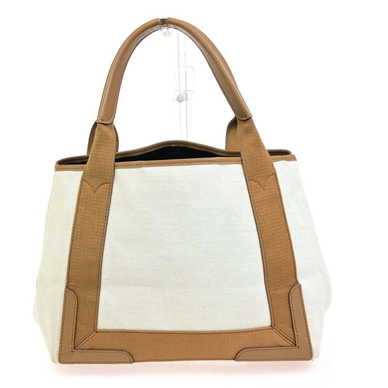 BALENCIAGA Navy Cabas S Shoulder Tote Bag Canvas Leather Brown 79YG892