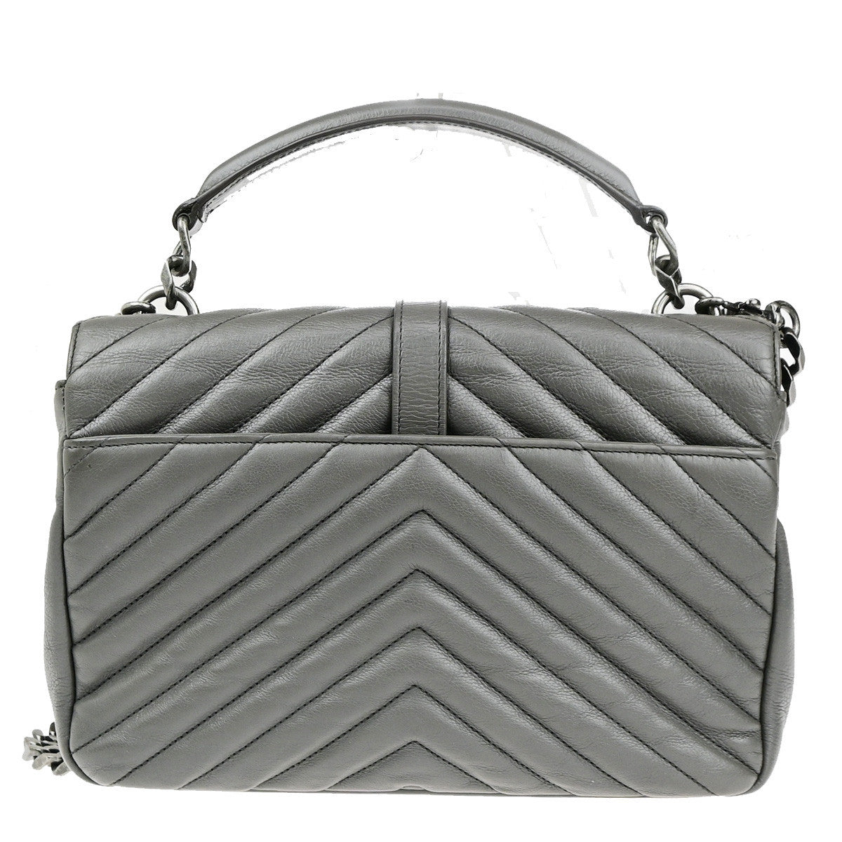 SAINT LAURENT College Medium Chain Shoulder Bag Quilted Leather Gray 667RK859