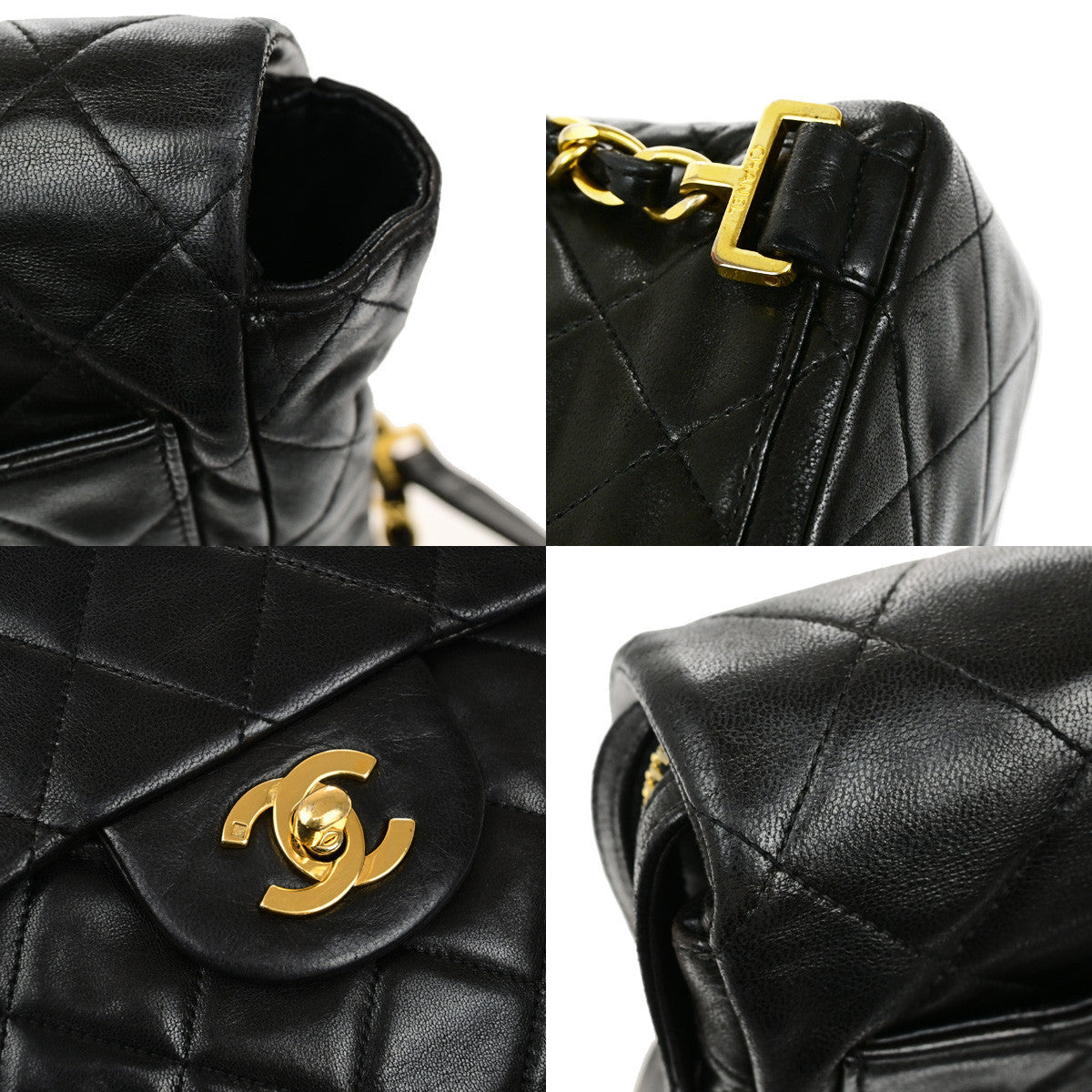 CHANEL CC Logo Matelasse Chain Backpack Bag Leather Black GHW Vintage 357RK884