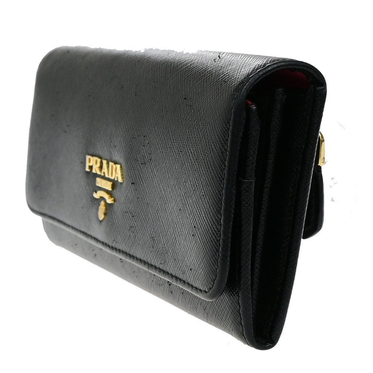 PRADA Logo Saffiano Multic Long Bifold Wallet Leather Black Pink GHW 37YH019