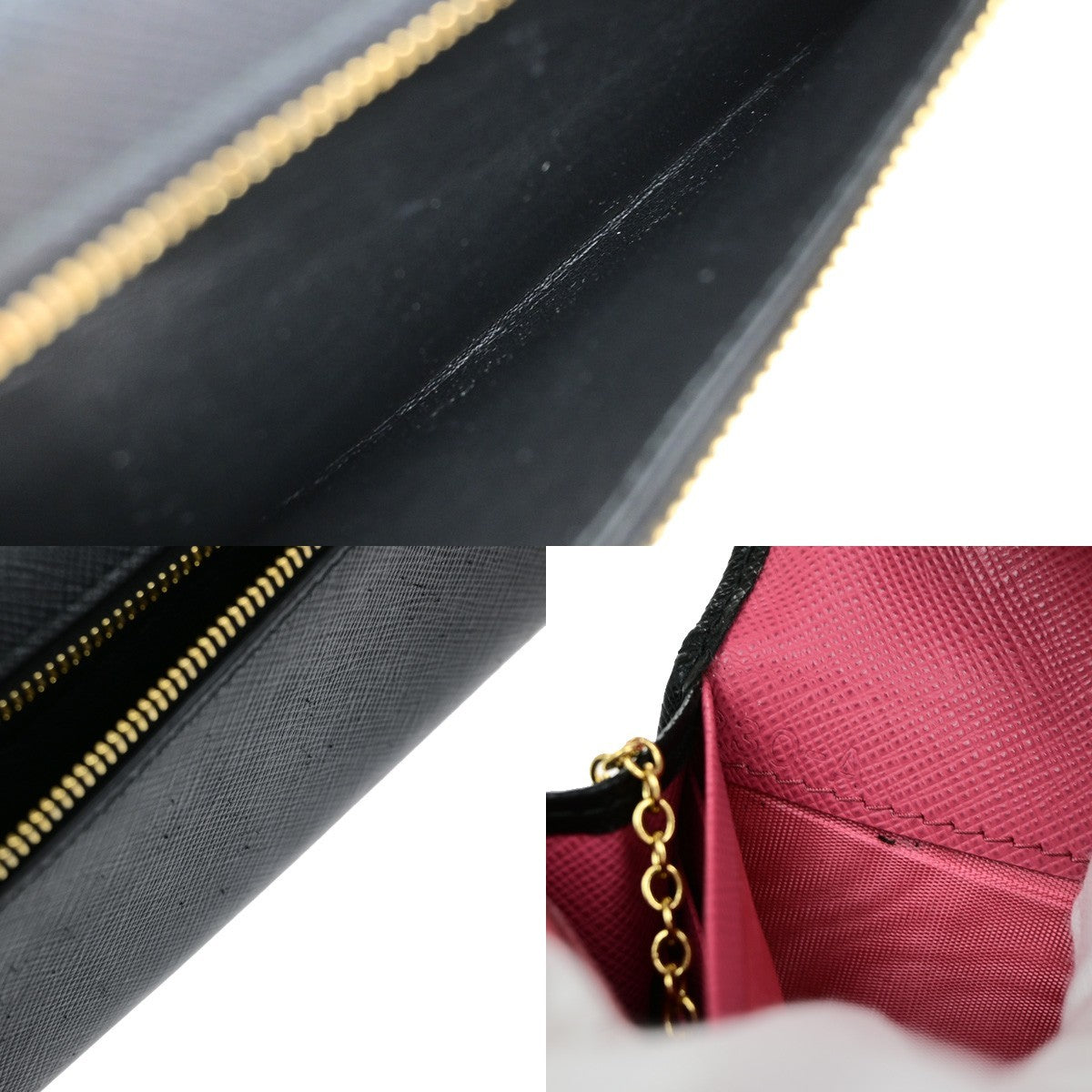 PRADA Logo Saffiano Multic Long Bifold Wallet Leather Black Pink GHW 37YH019