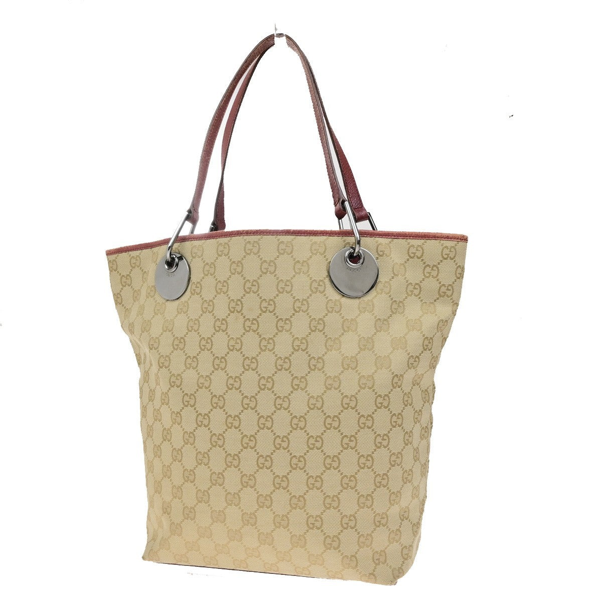 GUCCI Logo GG Pattern Shoulder Tote Bag Canvas Leather Brown Red SHW 65YH037
