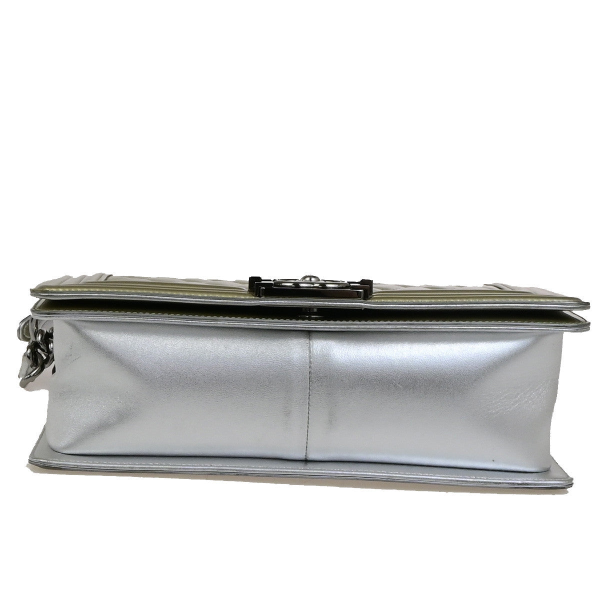 CHANEL CC Boy Bicolor Chain Shoulder Bag Patent Leather GD Silver SHW 385RK882