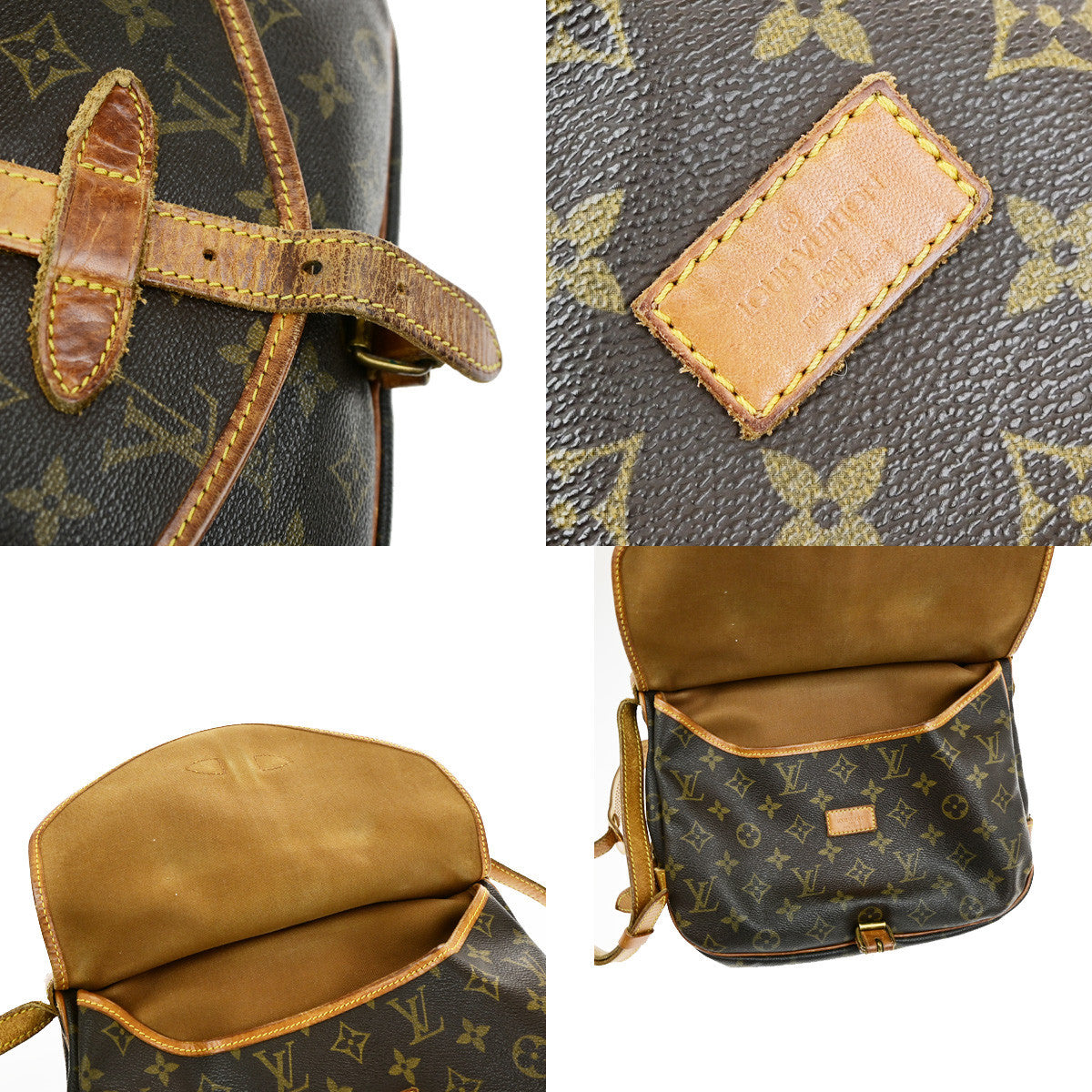 LOUIS VUITTON Logo Saumur 30 Shoulder Bag Monogram Leather Brown M42256 64YG854