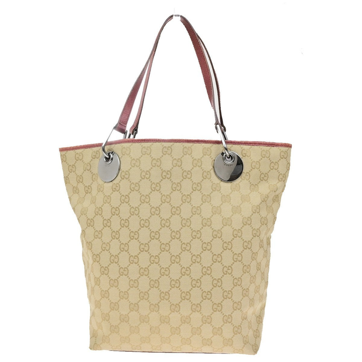 GUCCI Logo GG Pattern Shoulder Tote Bag Canvas Leather Brown Red SHW 65YH037