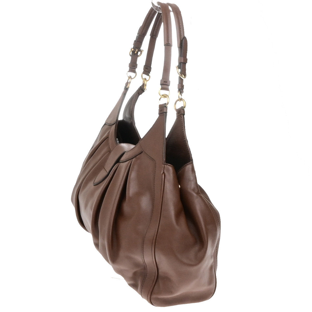 SALVATORE FERRAGAMO Logo Gancini Shoulder Hobo Bag Leather Brown GHW 67YG967