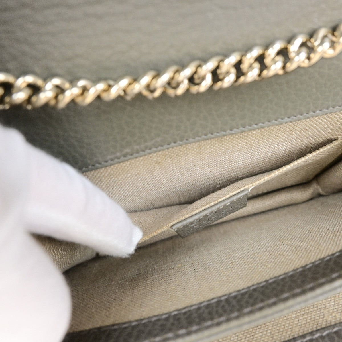 GUCCI Logo Interlocking G Chain Shoulder Bag Leather Gray GHW Italy 52YH025