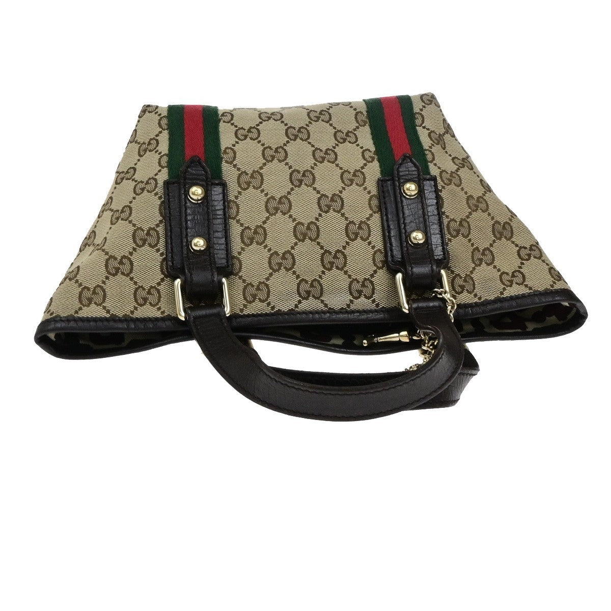GUCCI Logo Sherry GG Pattern Hand Bag Canvas Leather Brown Italy 85YH035