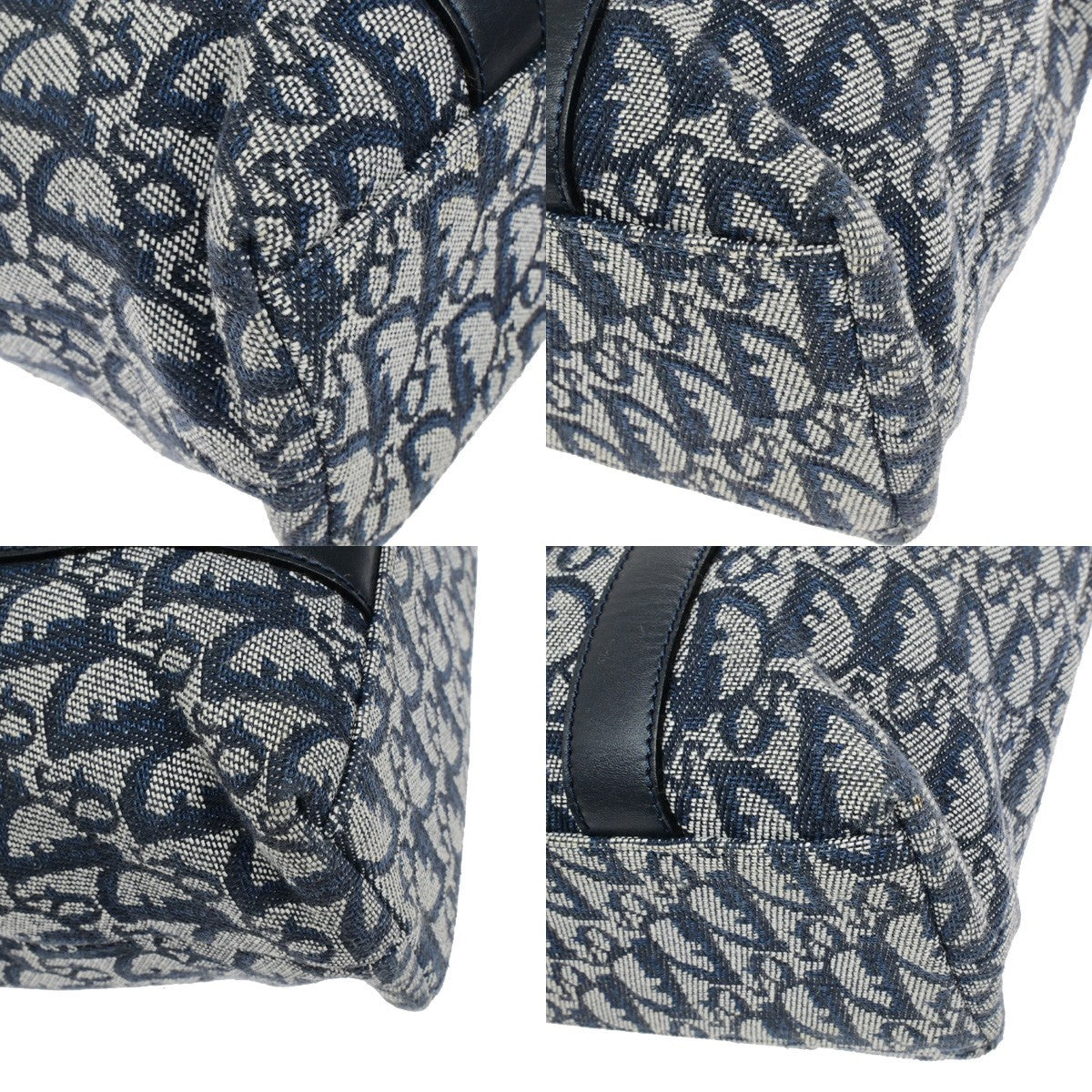 CHRISTIAN DIOR Logo Trotter Pattern Shoulder Bag Canvas Leather Blue GHW 18RL057