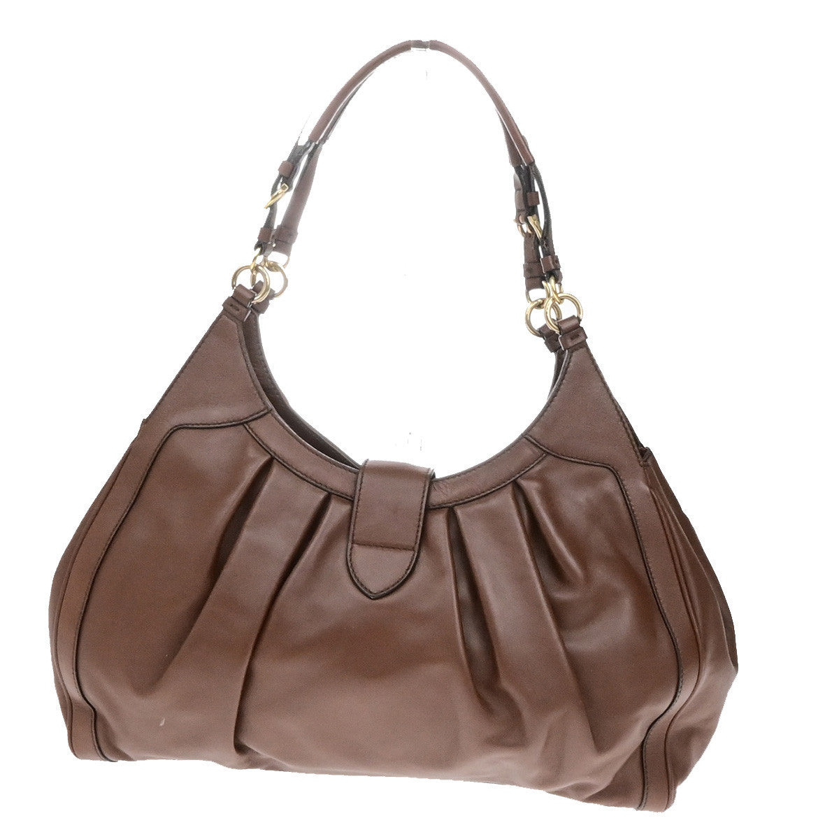SALVATORE FERRAGAMO Logo Gancini Shoulder Hobo Bag Leather Brown GHW 67YG967