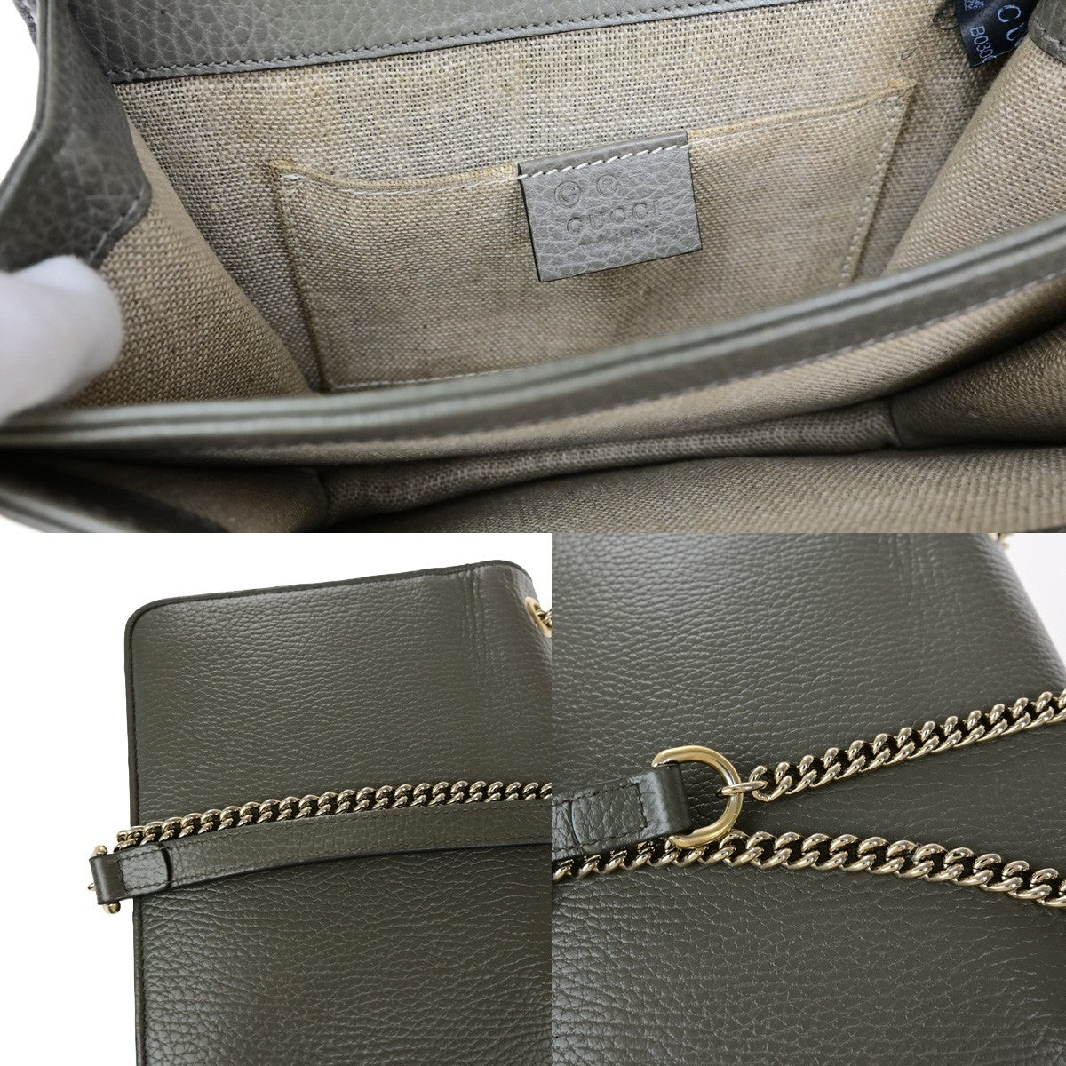 GUCCI Logo Interlocking G Chain Shoulder Bag Leather Gray GHW Italy 52YH025