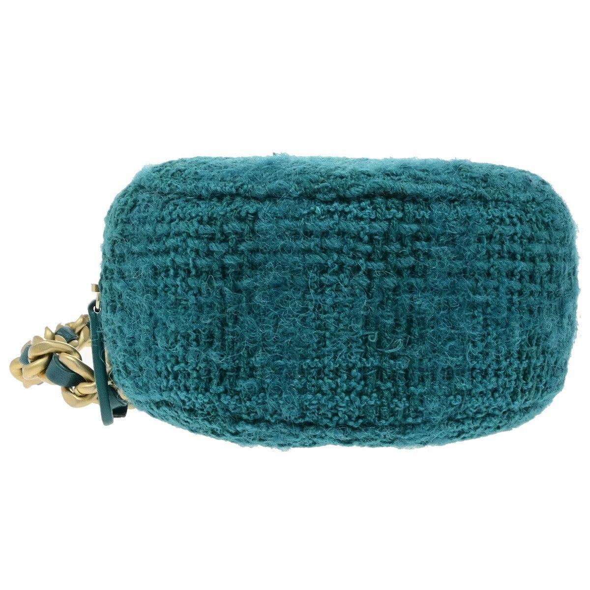 CHANEL 19 CC Logo Round Chain Mini Shoulder Bag Tweed Leather Green 332LC528