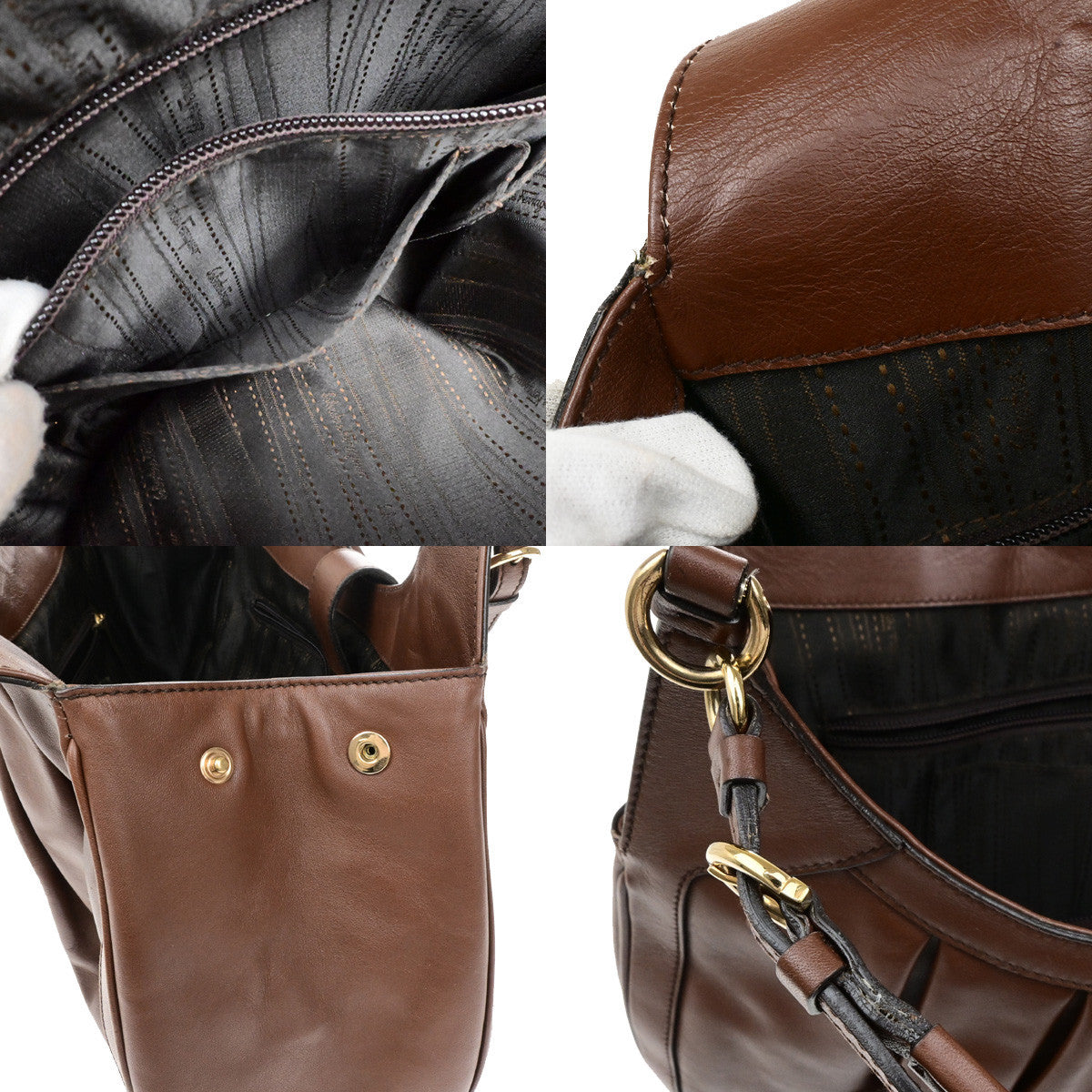 SALVATORE FERRAGAMO Logo Gancini Shoulder Hobo Bag Leather Brown GHW 67YG967
