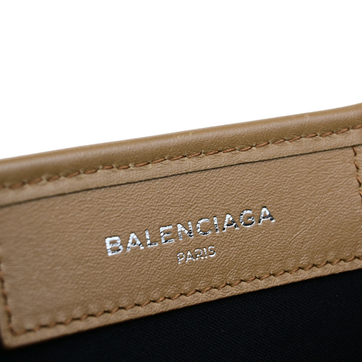 BALENCIAGA Navy Cabas S Shoulder Tote Bag Canvas Leather Brown 79YG892