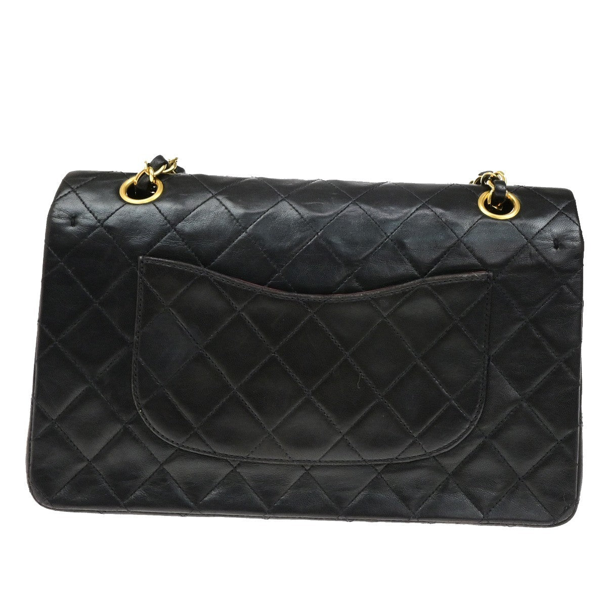 CHANEL CC Matelasse 25 Double Flap Chain Shoulder Bag Leather Black GHW 899RL052