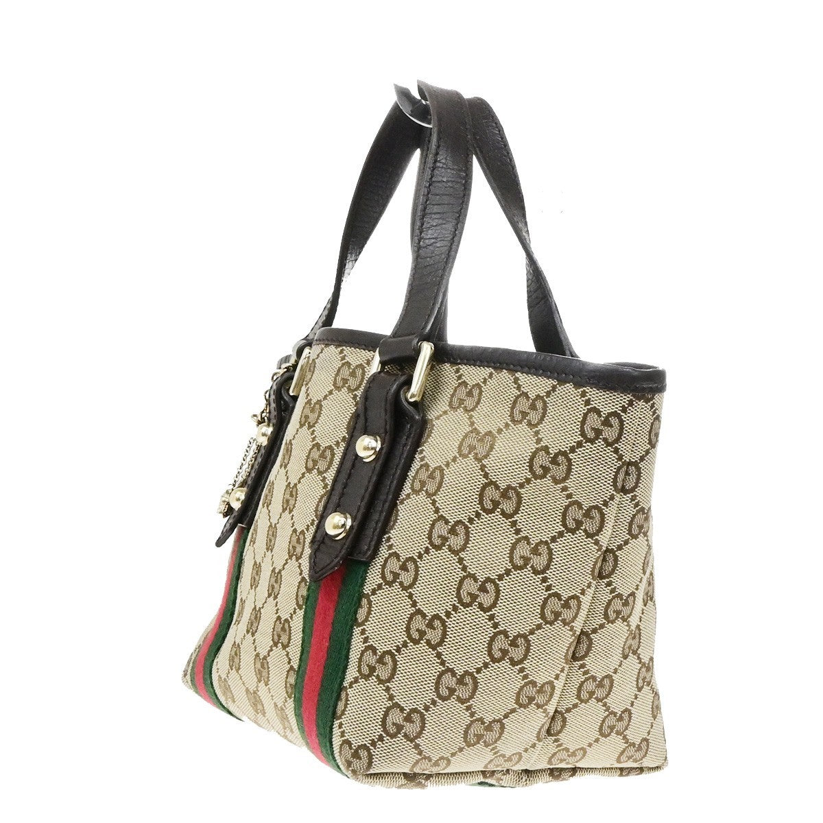 GUCCI Logo Sherry GG Pattern Hand Bag Canvas Leather Brown Italy 85YH035