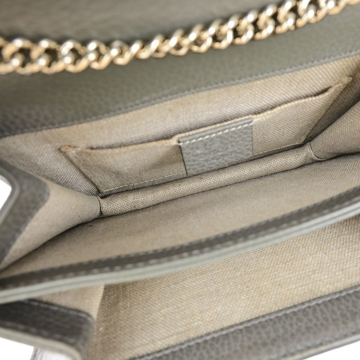 GUCCI Logo Interlocking G Chain Shoulder Bag Leather Gray GHW Italy 52YH025