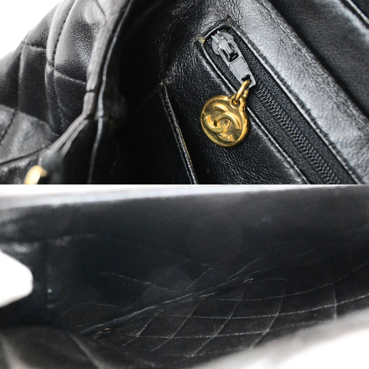 CHANEL CC Logo Matelasse Chain Backpack Bag Leather Black GHW Vintage 357RK884