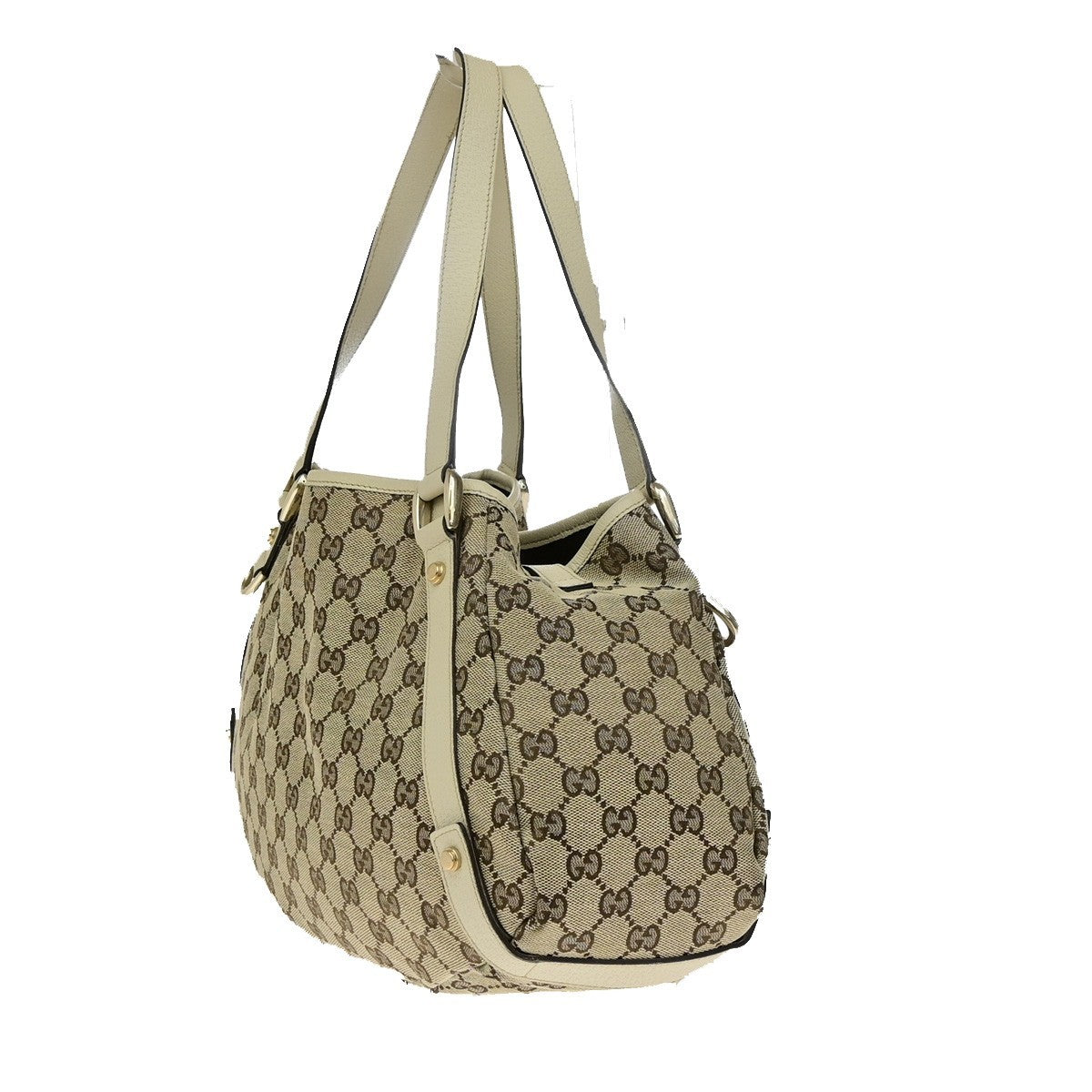 GUCCI Logo Abbey GG Pattern Shoulder Tote Bag Canvas Leather Brown GHW 76YH006