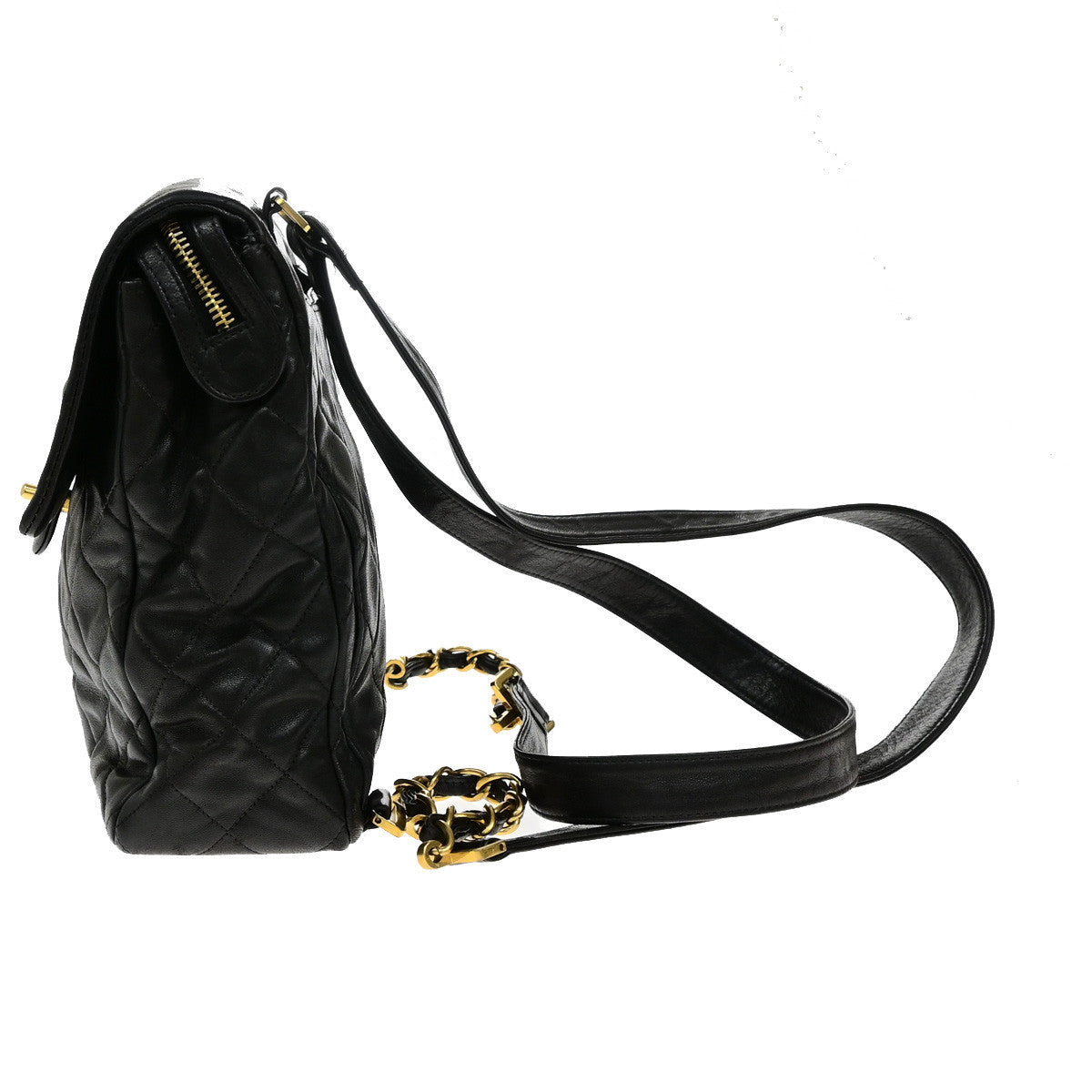 CHANEL CC Logo Matelasse Chain Backpack Bag Leather Black GHW Vintage 357RK884