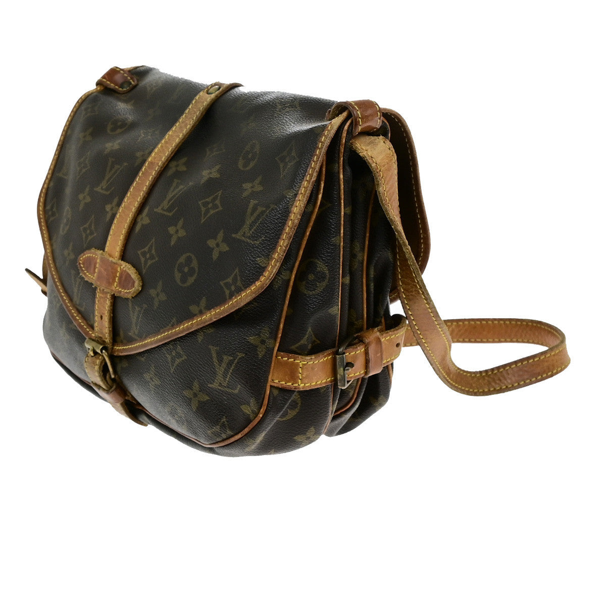 LOUIS VUITTON Logo Saumur 30 Shoulder Bag Monogram Leather Brown M42256 64YG854
