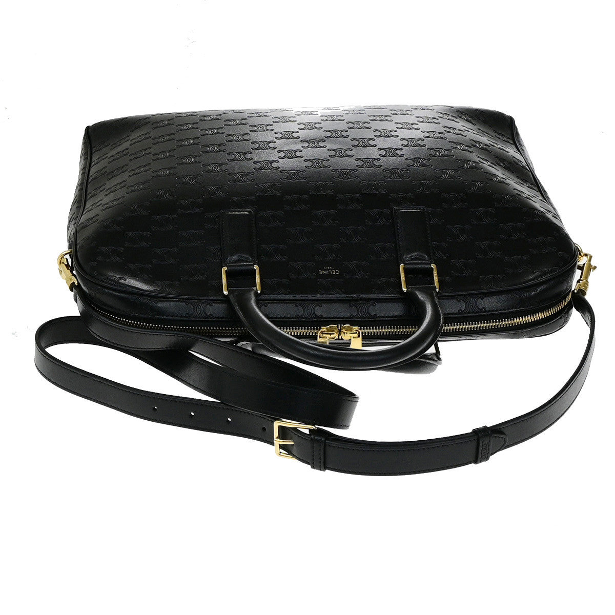 CELINE Logo Triomphe 2Way Business Shoulder Hand Bag Leather Black GHW 42RK907