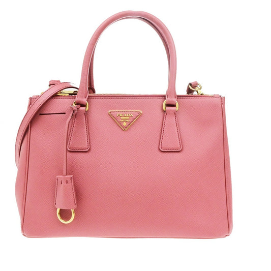 PRADA Logo Saffiano 2Way Shoulder Hand Bag Leather Pink GHW 21YH040