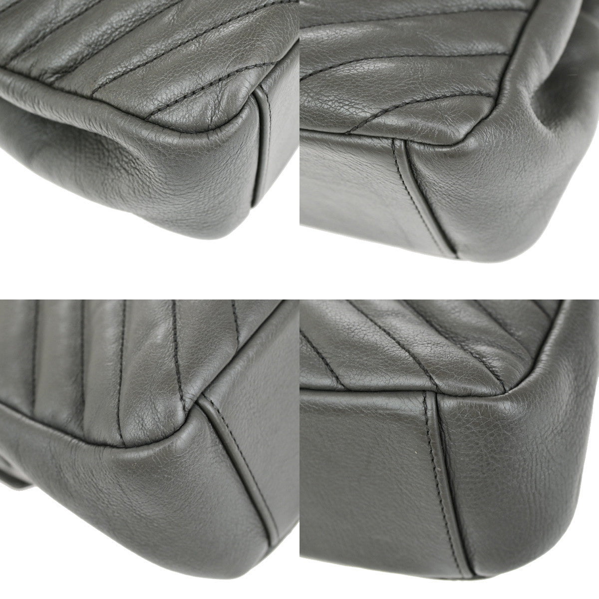 SAINT LAURENT College Medium Chain Shoulder Bag Quilted Leather Gray 667RK859