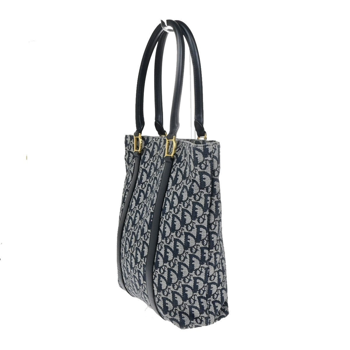 CHRISTIAN DIOR Logo Trotter Pattern Shoulder Bag Canvas Leather Blue GHW 18RL057